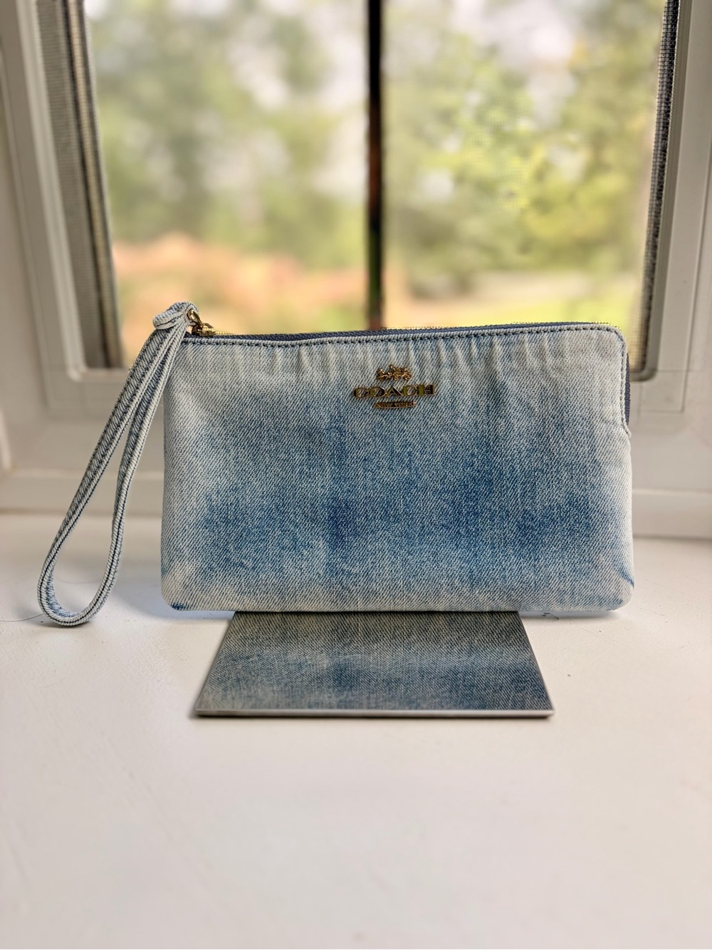 Coach Loved Denim Large Corner Zip Wristlet